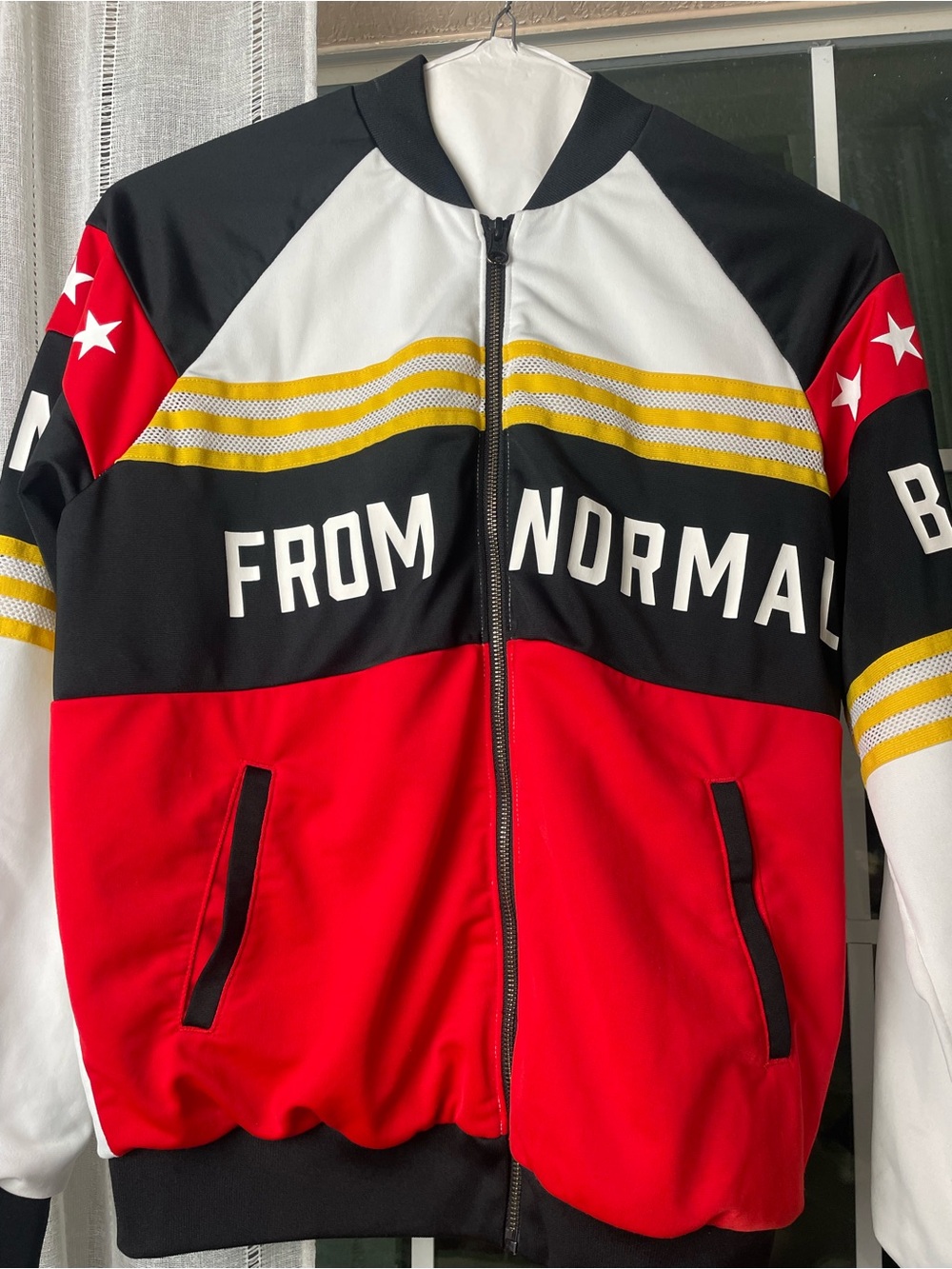 adidas Red Black White Teddy Jacket with Yellow Stripes